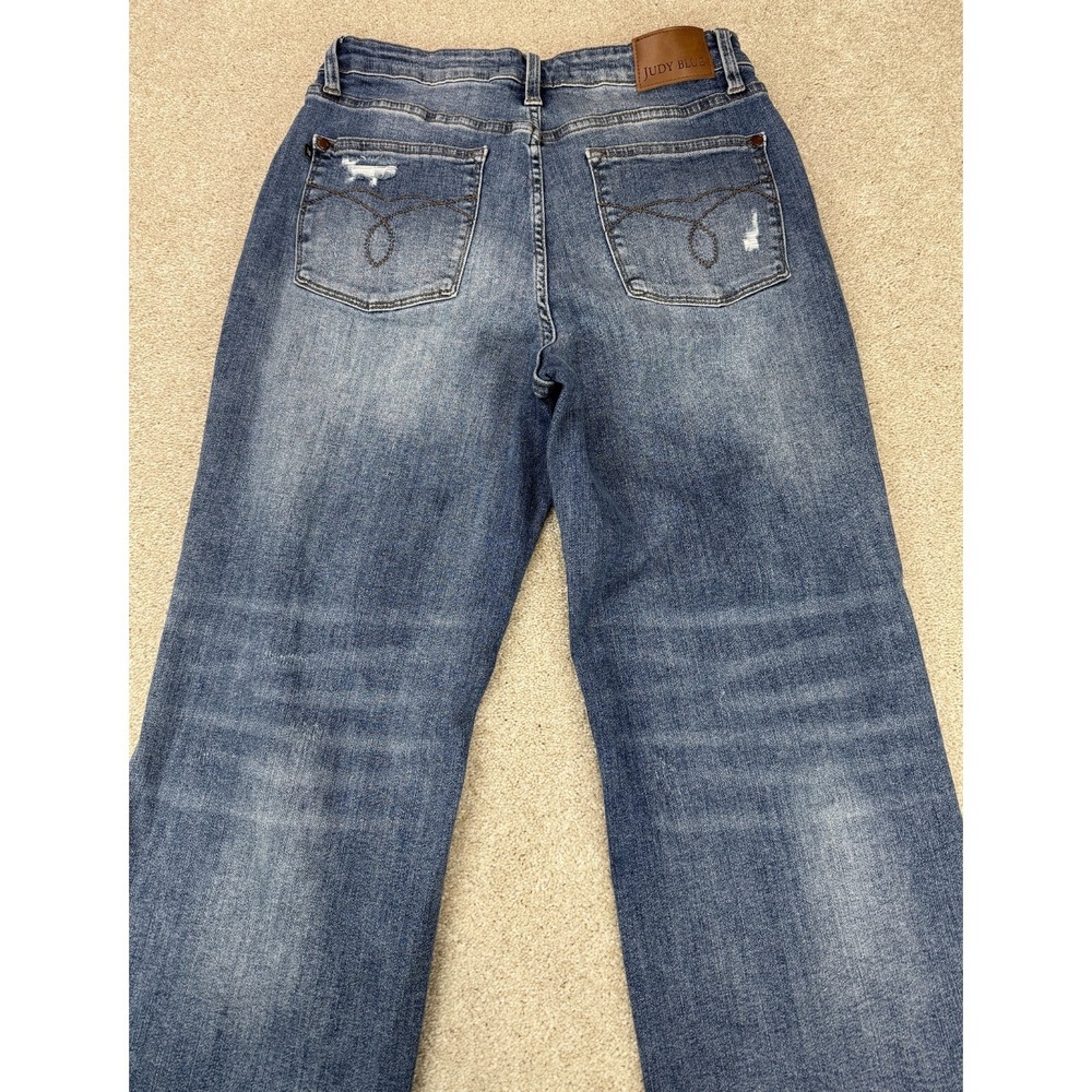 Judy Blue Women's 11/30 Wide Crop Leg Stretch Denim Blue Jeans Distressed - Picture 6 of 8